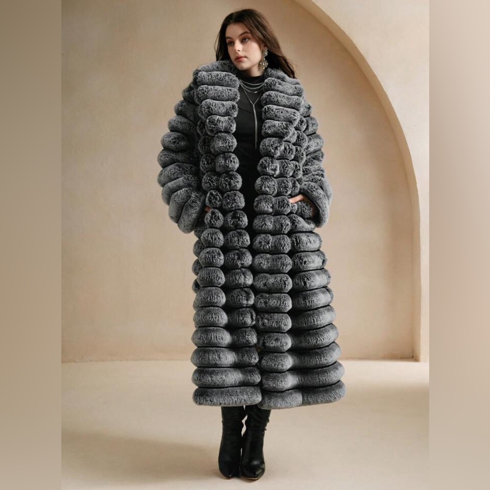 Anewsta Autumn/Winter Fluffy Coat, Mid-Length Women's Fashion Rabbit Fur Jacket